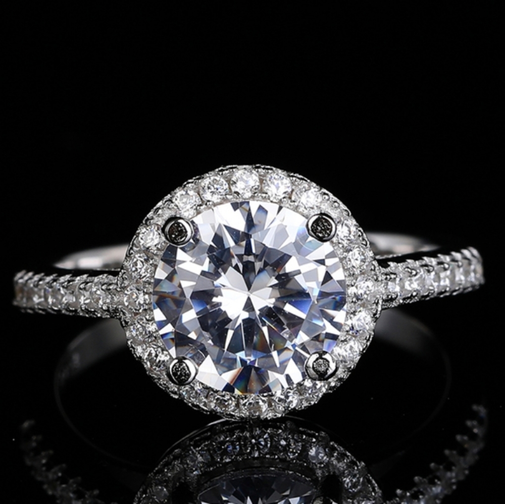 Sterling Silver Women Halo  Ring